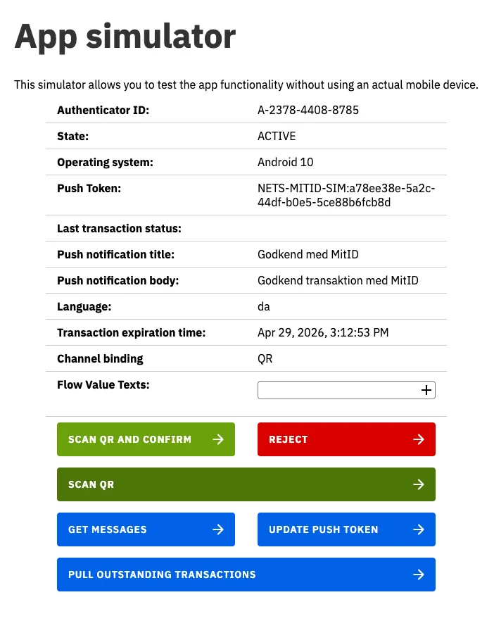 MitID test tool: scan QR and confirm