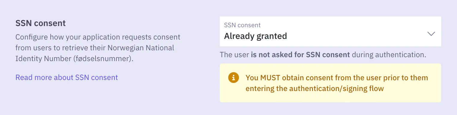 SSN consent configuration