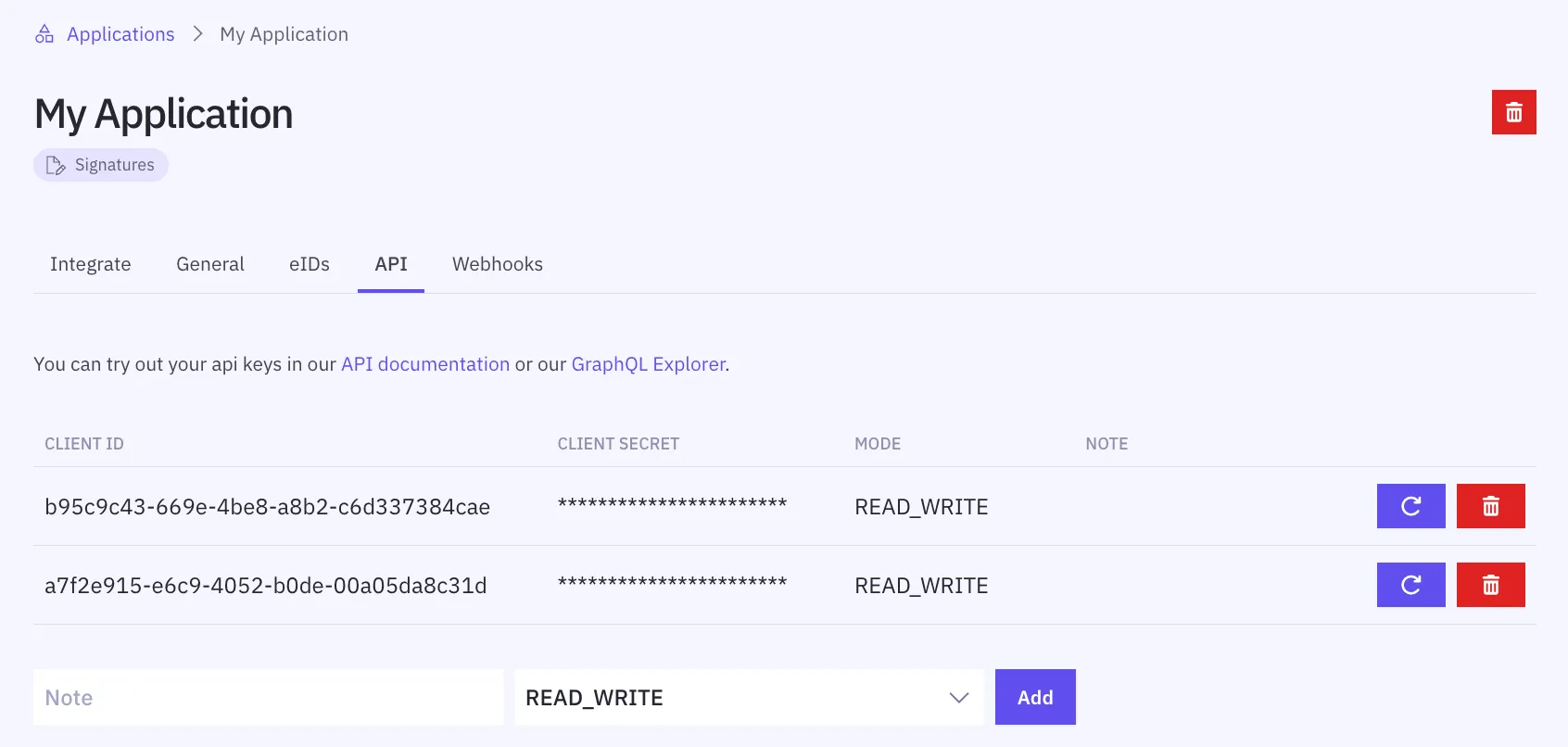Signatures Application settings