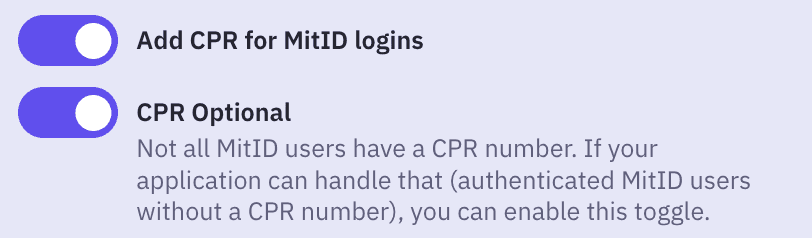 Add CPR for MitID logins CPR Optional
